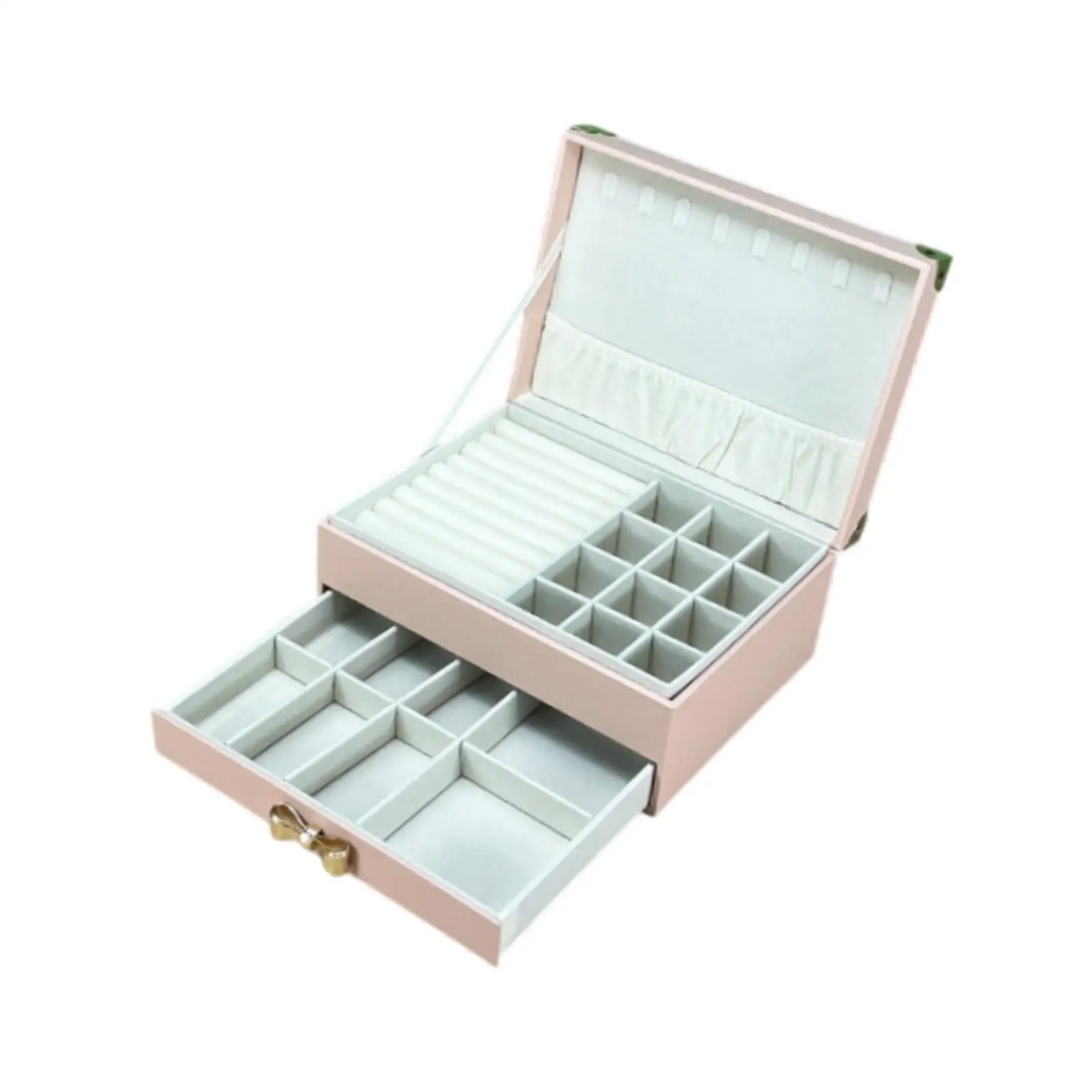 Jewelry Gift Box with Mirror 2 Layer Drawer Travel Case for Women PU Leather Organizer for Earrings Necklaces Bracelets Rings
