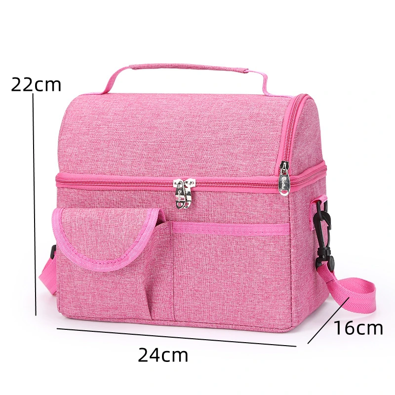 Large Capacity Double Layer Thermal Lunch Bag Picnic Food Insulated Storage Container Bento Milk Preservation Cooler Tote Bag