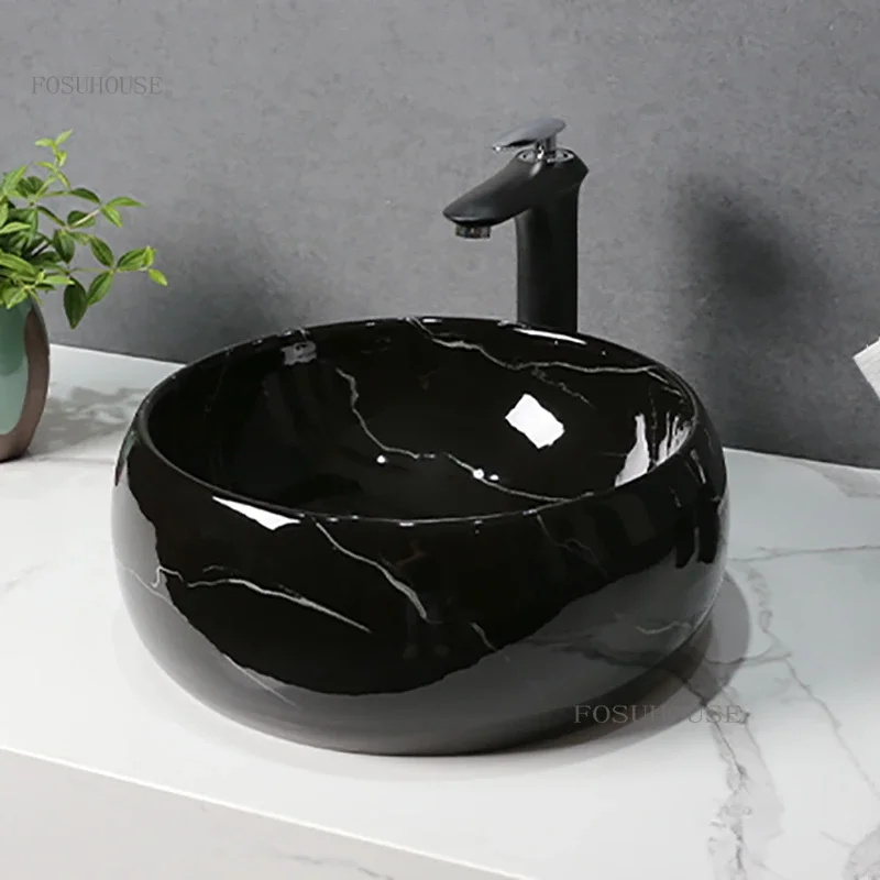 

Легкие роскошные раковины для ванной комнаты, современная раковина для кухни, черная керамическая круглая раковина, креативная раковина для ванной комнаты