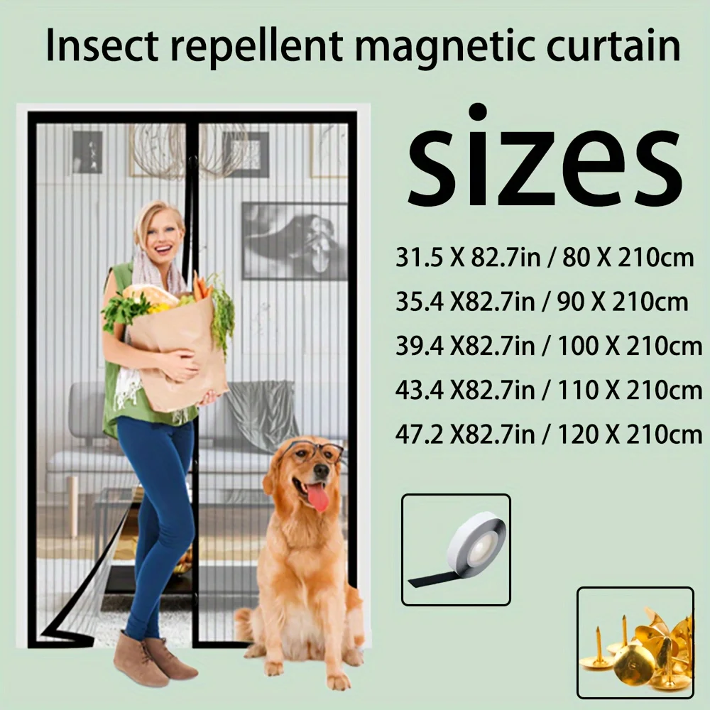 Schwarzes magnetisches Türgitter-Moskitonetz, unsichtbares Netz, Sommer-Insektensicheres Netz, automatischer Schließung, Türvorhang, 80 x 39 Zoll