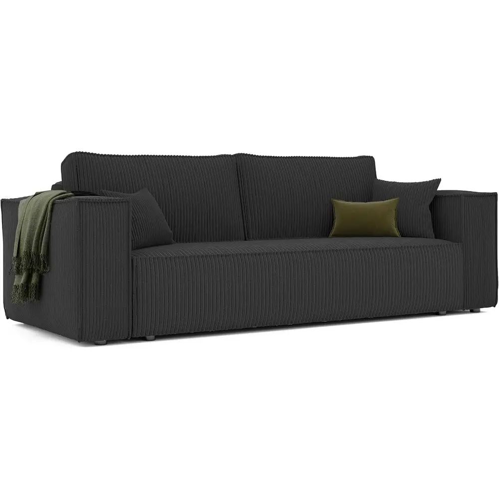 Three-Seater Corduroy Sofa Bed with Storage, 255 x 105 cm, Black, Living Room image 4