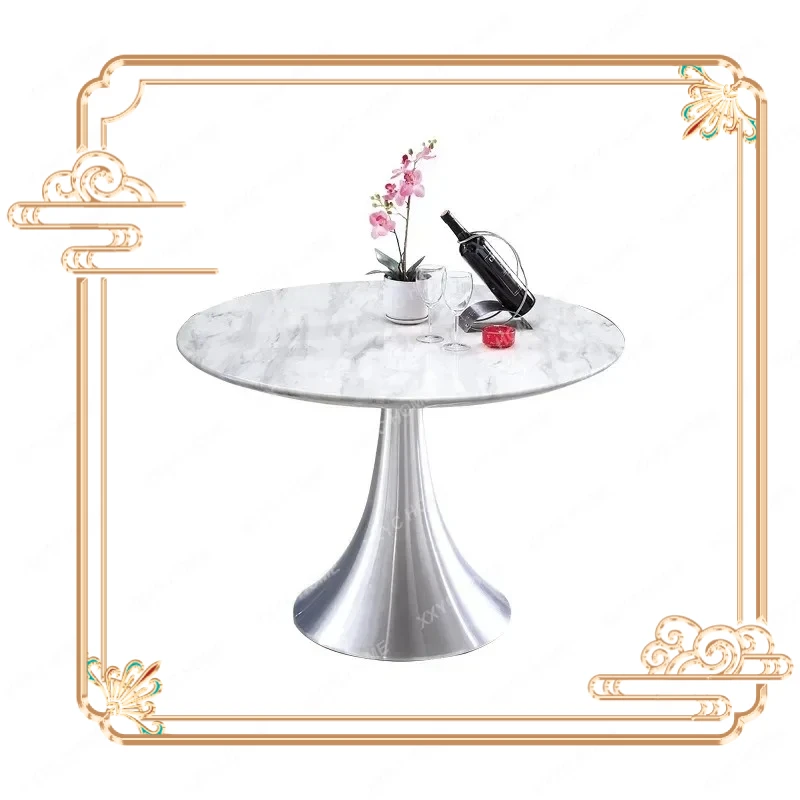 X-S minimalist light luxury marble dining table Home restaurant stainless steel round hotel dining table HG
