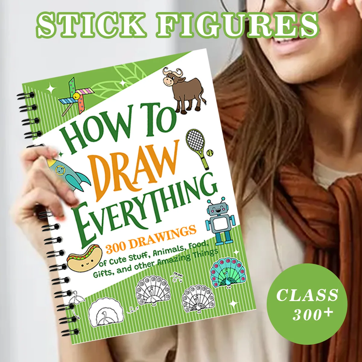 How to Draw Stick Figures 300+ Drawings Cute Animals Food Step by Step Tutorial Book for Beginners Gift