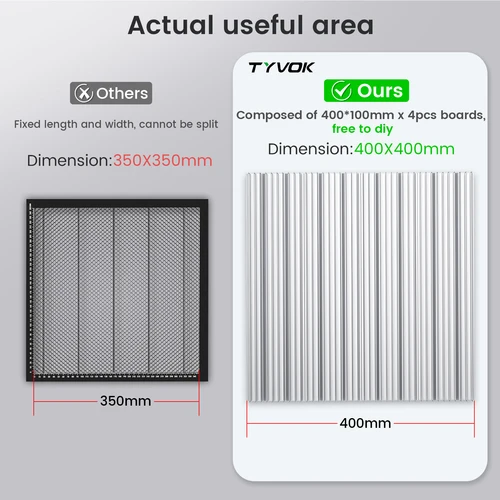 Imagen 2 del producto Tyvok-mesa de trabajo de panal, grabador láser, protección de escritorio, montaje gratuito, mesa de trabajo de corte de 400x400mm, cama láser de panal