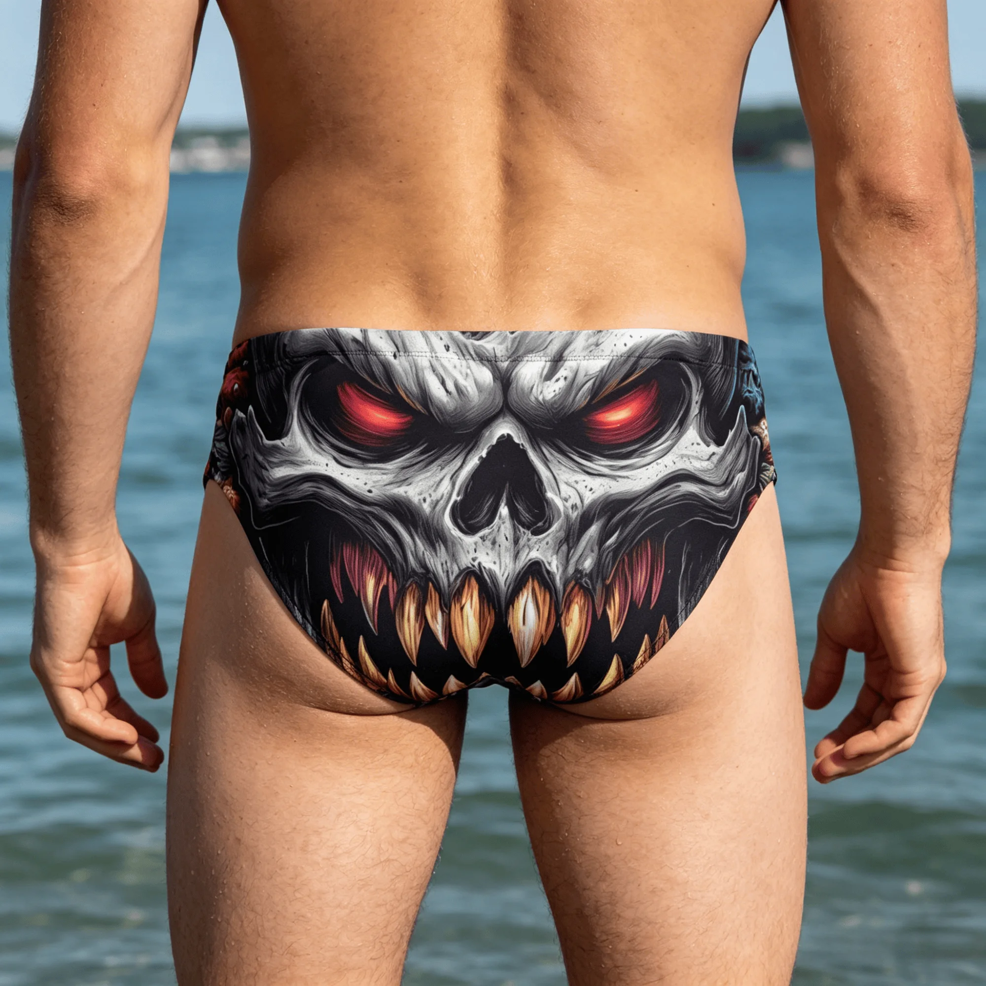 Crazy Skull Swim Trunks Quick-drying Non-slip Breathable Men's Triangle Trunks Water Sports Surfing Fitness Novelty Swimwear