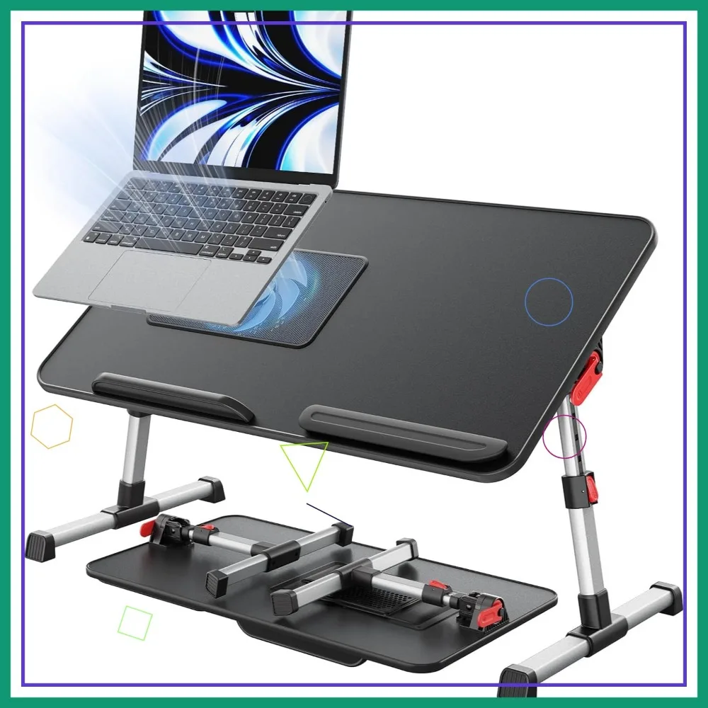 

Регулируемый стол для ноутбука с охлаждающим вентилятором, складной портативный прикроватный столик для дивана-кресла, легкий черный