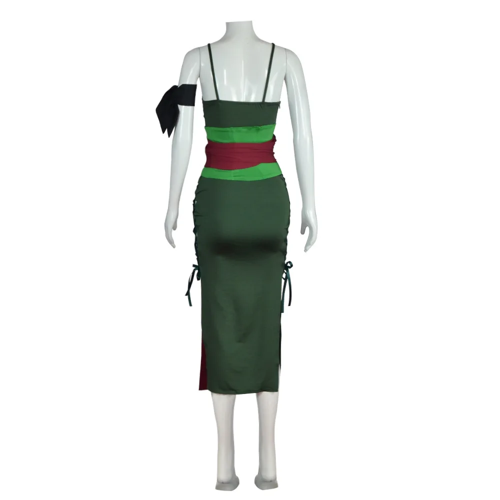 Anime Zoro Cosplay para mulheres, Roronoas, Sexy Lace Up, High Slip, Spaghetti Strap Dress, espartilho Sashes, Halloween Outfits, versão feminina