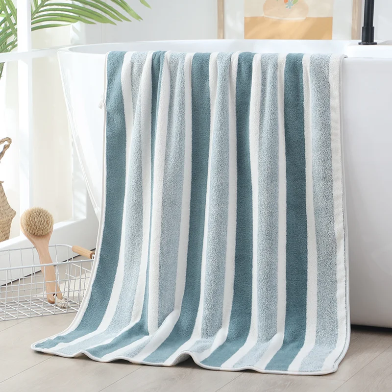 1 Piece Thickened Extra Large Towel Striped Pattern Bath Towel Quick Drying Absarbent Towel Bathroom Towel Soft And Comfortable