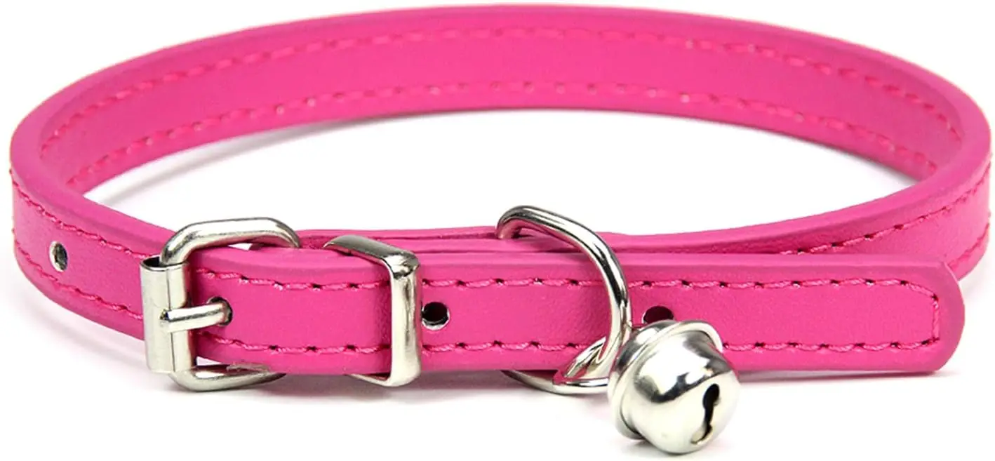 Pink Cat Collar with Bell, Adjustable Kitten Collar for Girl Cats, Cute Cat Accessories with Safety Buckle, XXS Dog Collar Breakaway for Small Pets, 3/8 inch