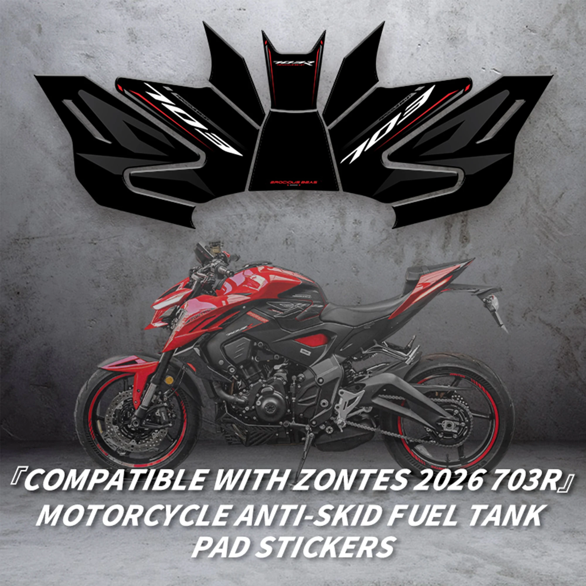 Compatible with 2026 ZONTES 703R Motorcycle Fuel Tank Armor Pad Thickened Anti-slip Shock Absorbing Decor Mod Stickers