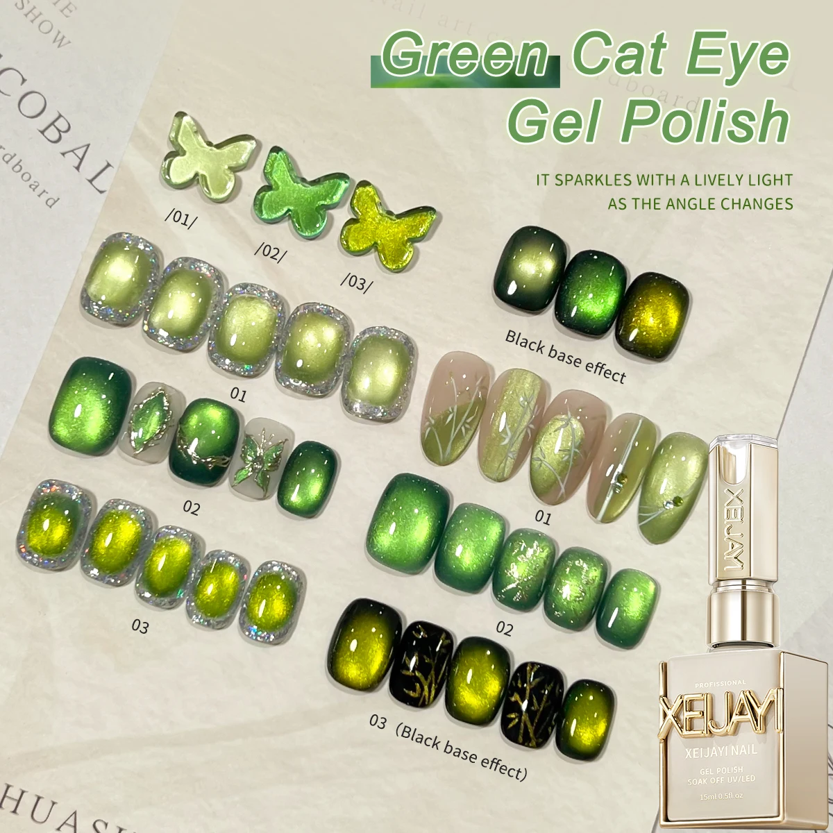 1pc/3pcs Fashion Cat Eye Nails Holographic Nail Art Designs 15ml Reflective Cat's Eye Magnetic Gel Soaking UV LED Gel Salon