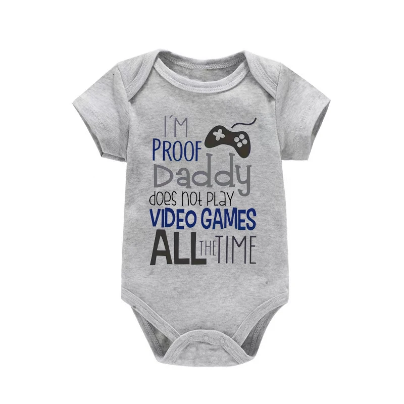 I'M PROOF DADDY DOES NOT PLAY VIDEO GAMES ALL THE TIME Game Console Print Baby Romper Newborn Short-sleeved Jumpsuit - Image 5