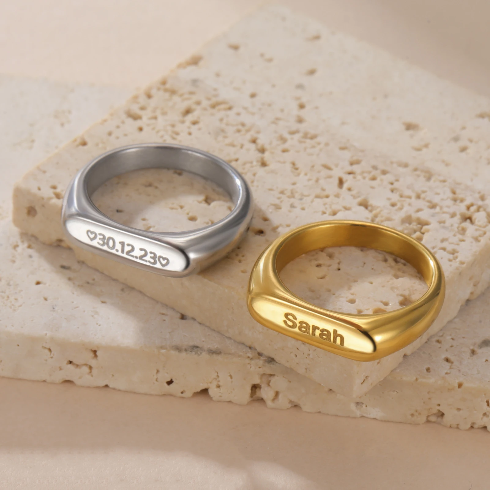 Gravierter Namensring für Damen und Herren, Edelstahlschmuck, personalisierte Namensringe, individuelles Paar, Jahrestag, Hochzeit, Weihnachtsgeschenke – Detail 9