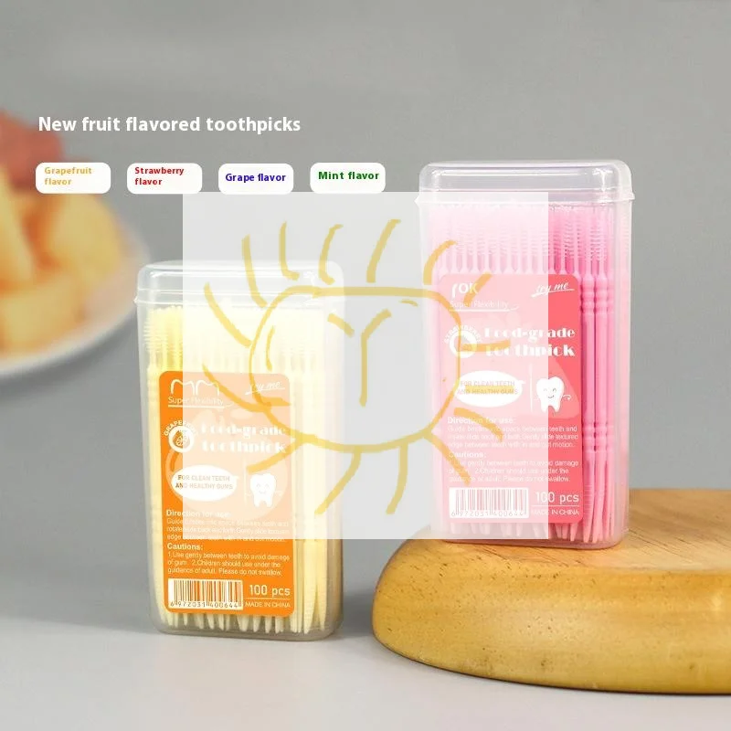 

100 шт./кор., зубочистки с фруктовым вкусом, двуглавая одноразовая межзубная щетка, зубная нить, головка, гигиена полости рта, чистка