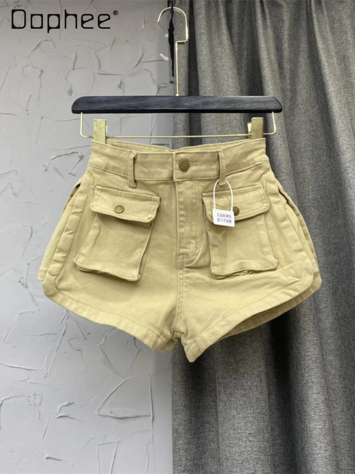 Short en denim cargo décontracté pour femme, poches solides, streetwear taille haute, pantalon basique, mince, vintage, vêtements de mode