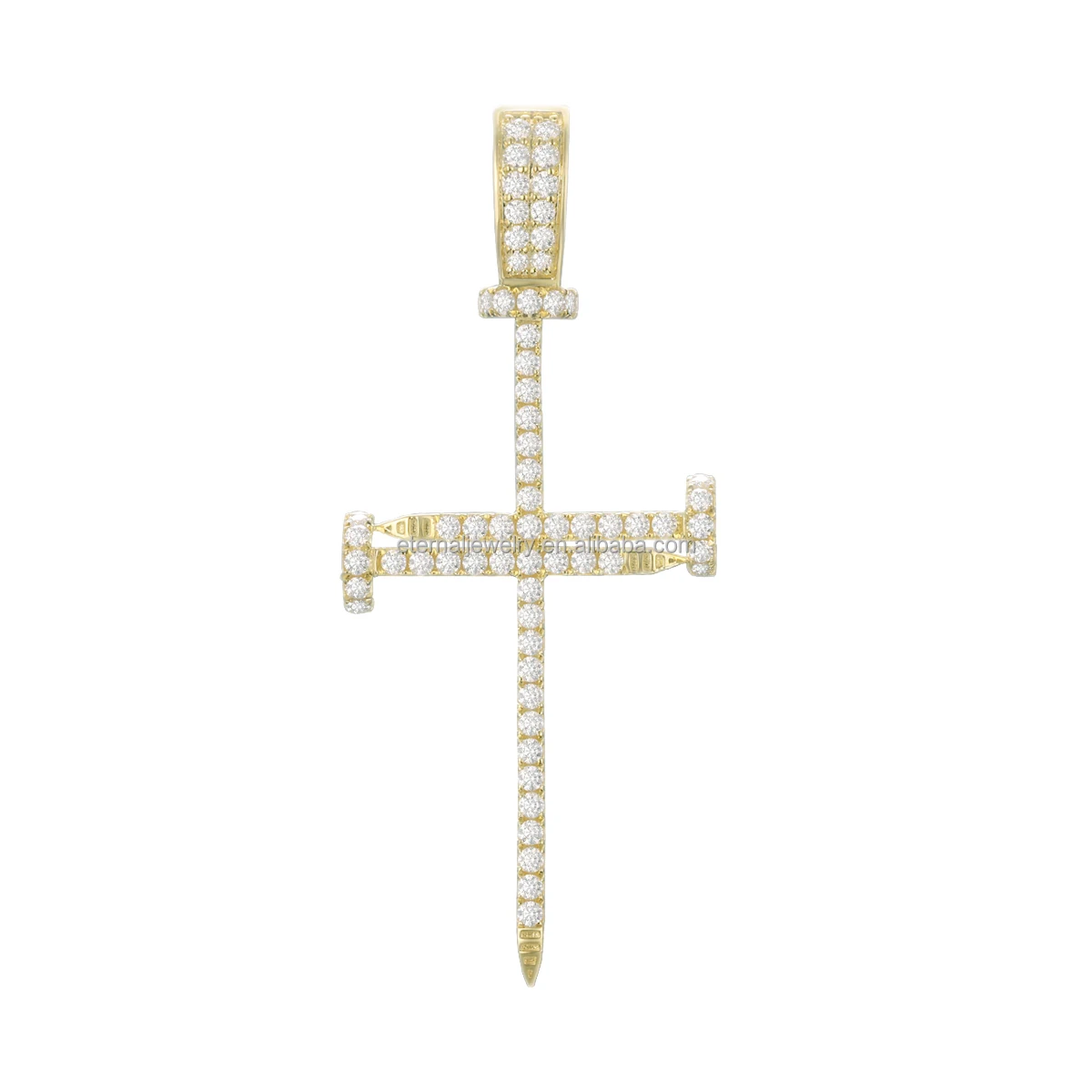 

Customized Moissanite Diamond Two Nail Cross Pendant Real S925 Sterling Silver 9K 10K 14K 18K Real Solid Gold Fine Pendant