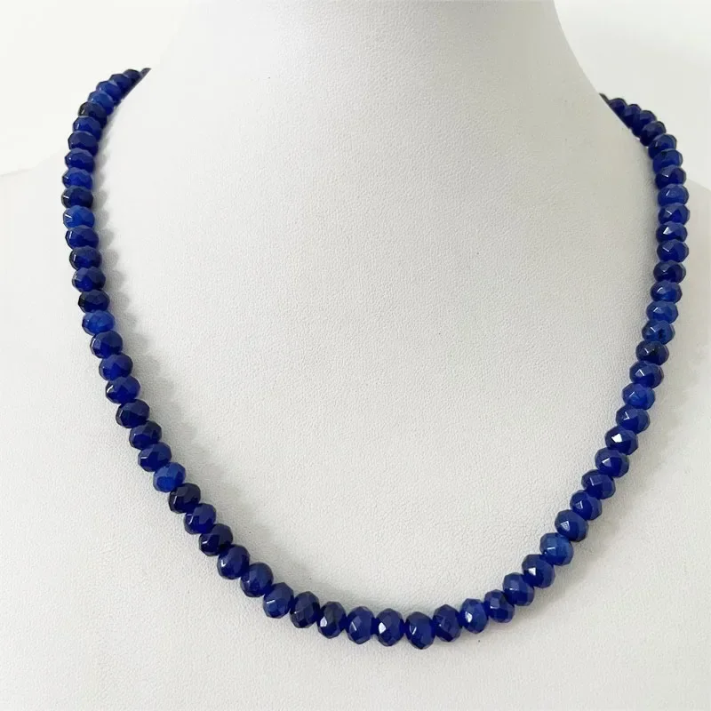 4*6MM Faceted Sapphire Natural Stone Necklace Brazil Blue Bead Women Luxury Gemstone Preciosas Jade Yoga Jewelry Female