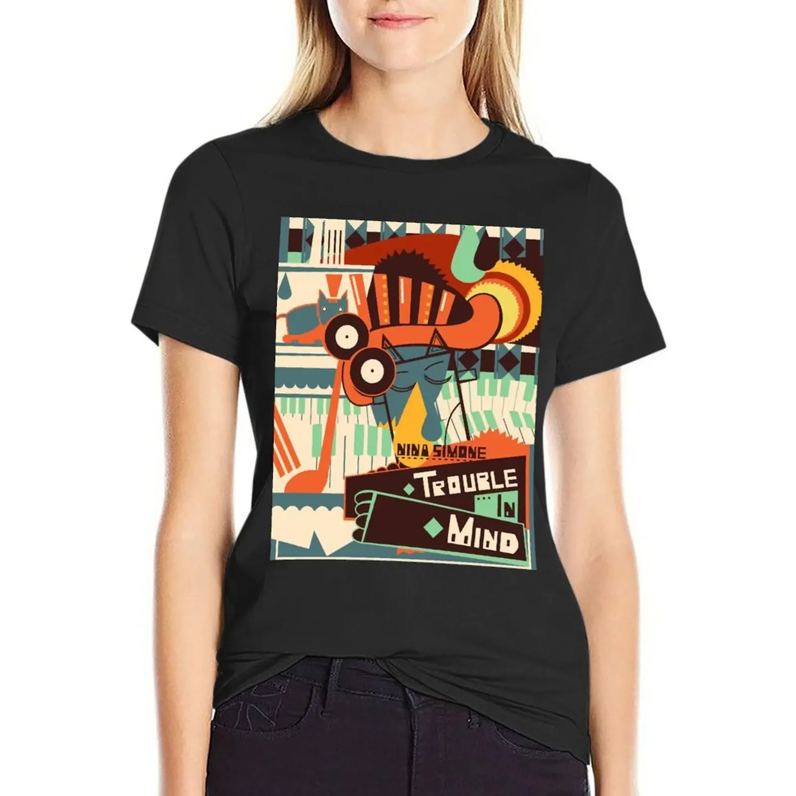 

Musique Vintage Nina Simone Trouble In Mind T-Shirt new edition hippie clothes female western t-shirt dress for Women