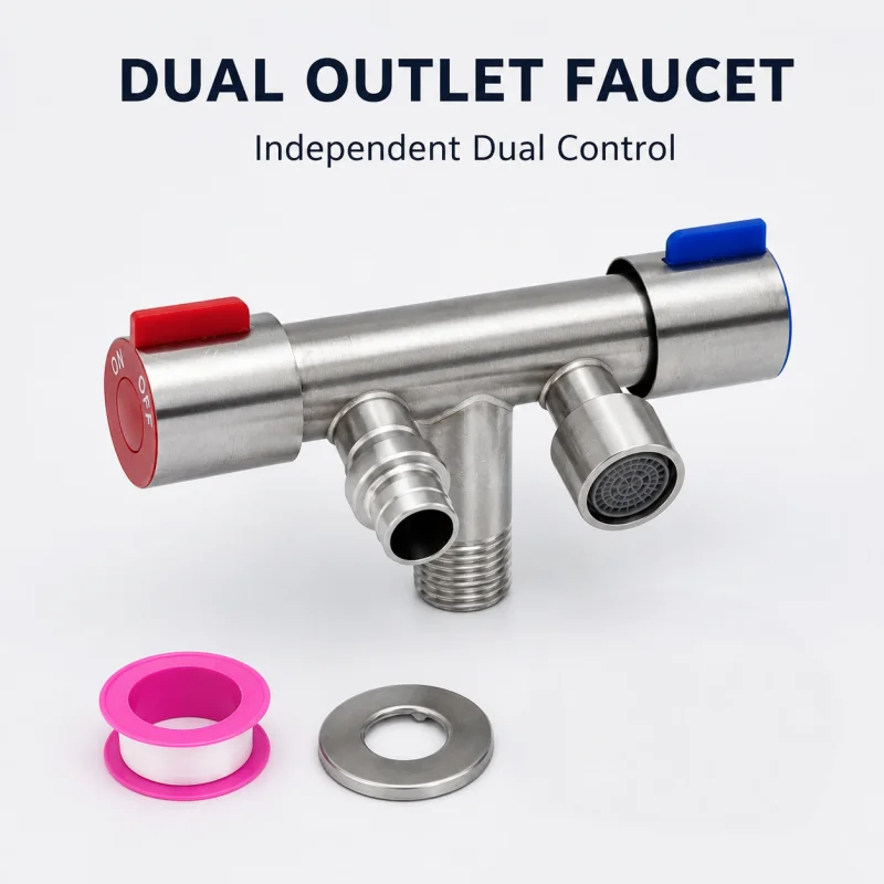 Brushed 304 Stainless Steel Dual‑Outlet Water Tap Separate Switch for Bidet Sprayer Washing Machine Hose Connector Faucet