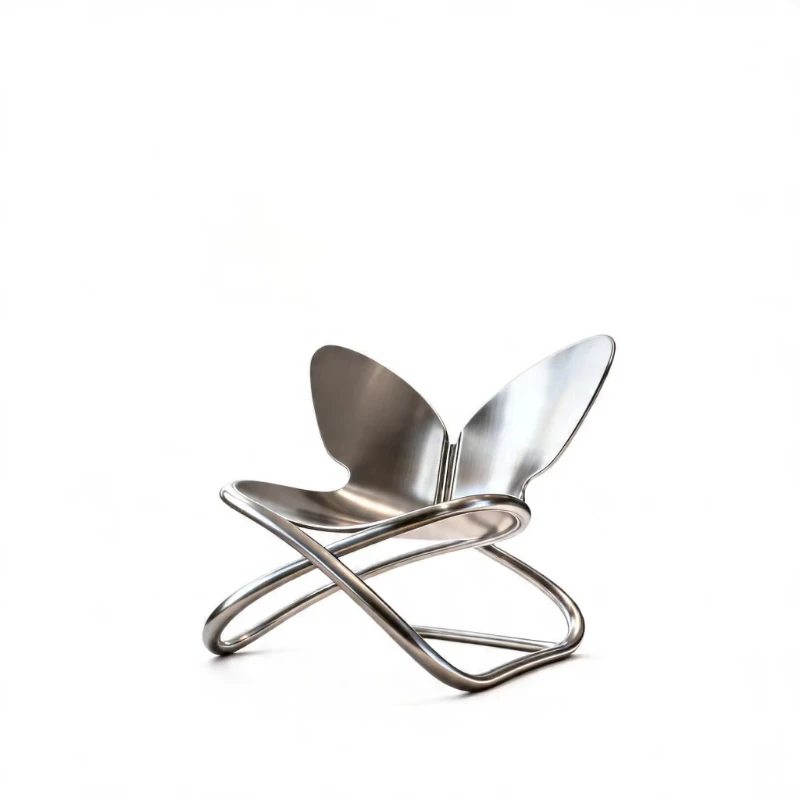 Modern butterfly polished stainless steel lounge chair, sculptural style chair