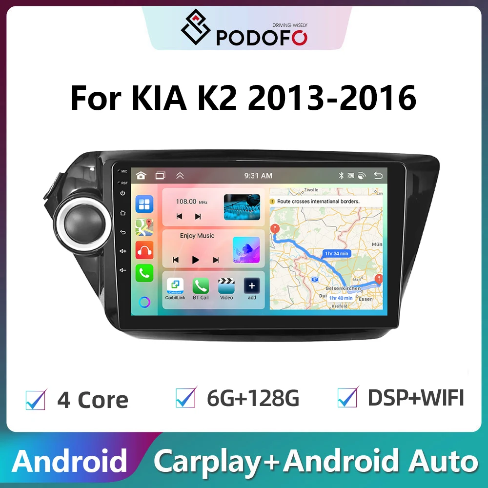 

Podofo 2din Android Car Radio For KIA K2 2013-2016 6G+128G Carplay Stereo Player Autoradio WIFI GPS Navigation FM/RDS