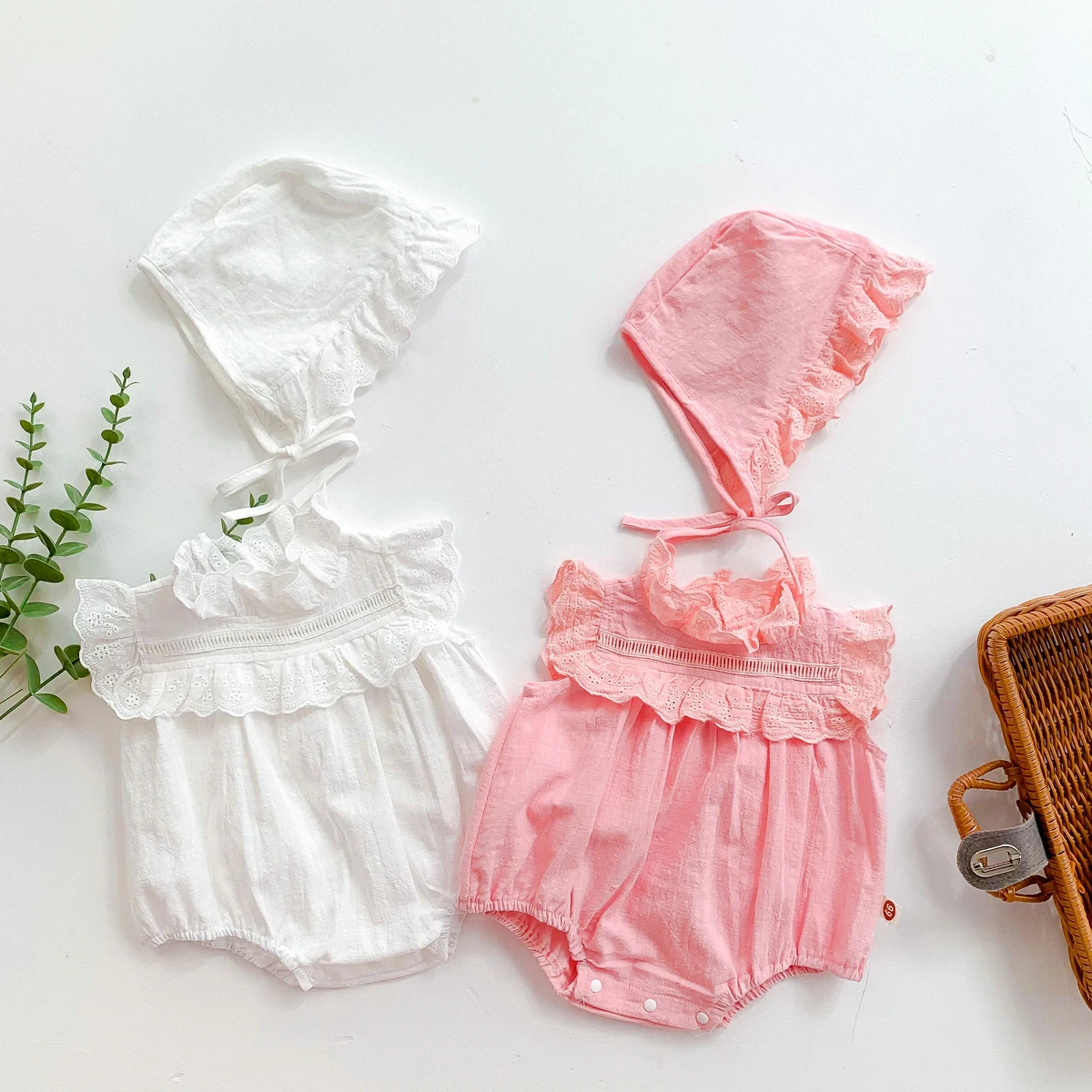 FLM Summer Baby Romper Lace Cotton Soft Lovely + Hat Baby Girl Jumpsuit Kids  Clothes 0-24 Months