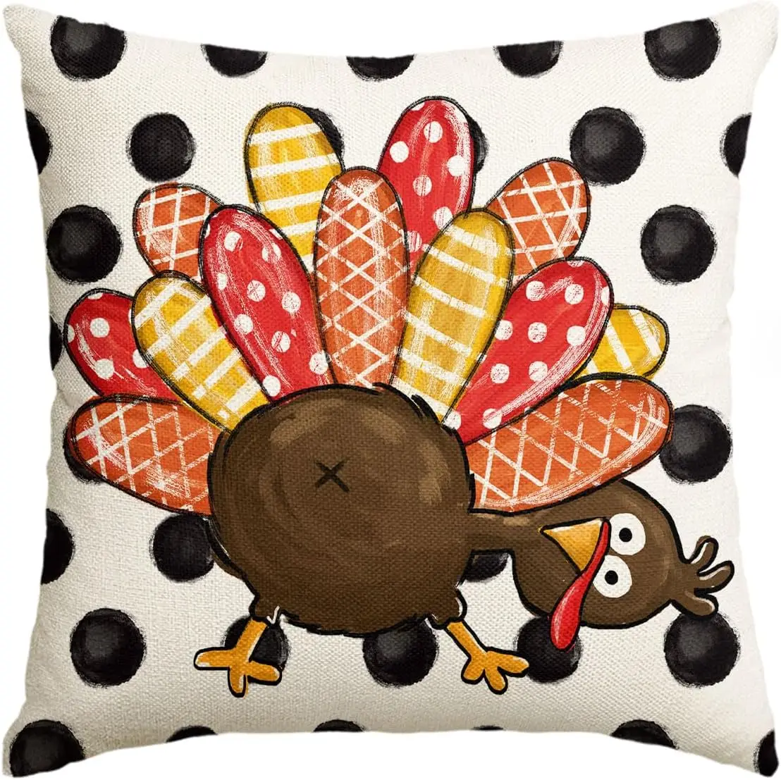 Thanksgiving Turkey Throw Pillow Cover 18x18 Inch Fall Harvest Polka Dots Holiday Cushion Case Decoration 1pc Home Decor