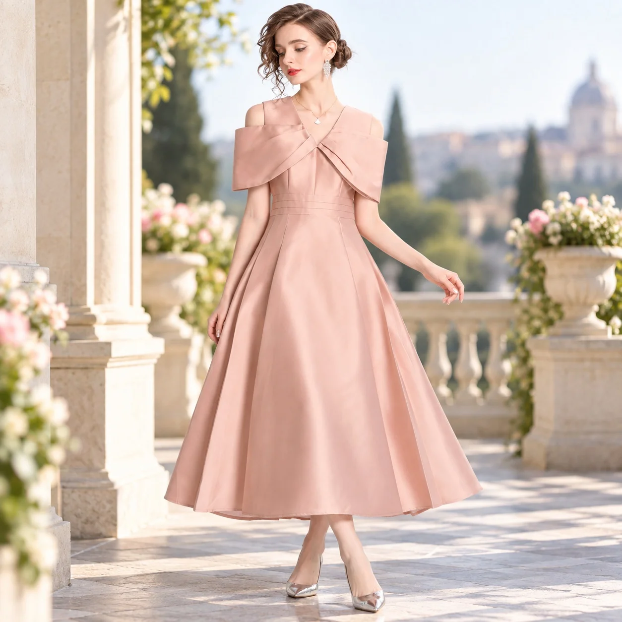 High Waist V Neck Gown Office Chic with Slim Fit Elegant Short Sleeve Fitted Maxi Length Patchwork Long Dress Summer for Women