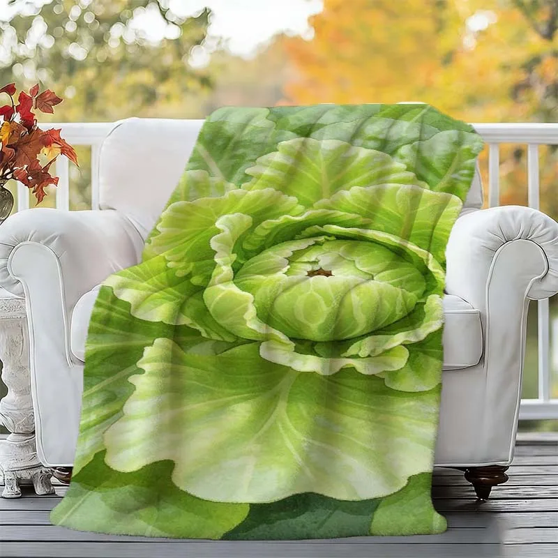 Novelty Simulation Green Cabbage Flannel Blanket Realistic Vegetable Plant Plush Throw Blanket for Bedroom Sofa Cover