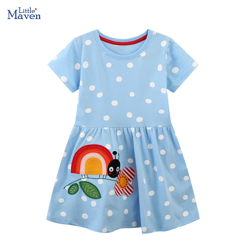 Little maven Summer 2026 New Kids Clothes Children's Clothing Cartoon Beetles Flowers Dress Cotton Vestidos for Kids 2-7 Years