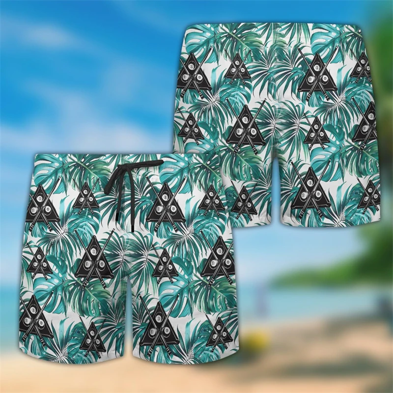 Biljart Sport 3d Bedrukte Korte Broek Voor Mannen Kleding Casual Mannelijke Streetwear Zwembadbal Strandshort Boy Koffers Hawaiiaanse Broek