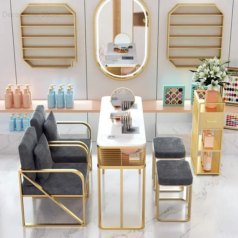 Nordic Beauty Salon Furniture Nail Tables Luxury Commercial Nails Desk with Vacuum Cleaner Minimalist Houshoeld Manicure Table D