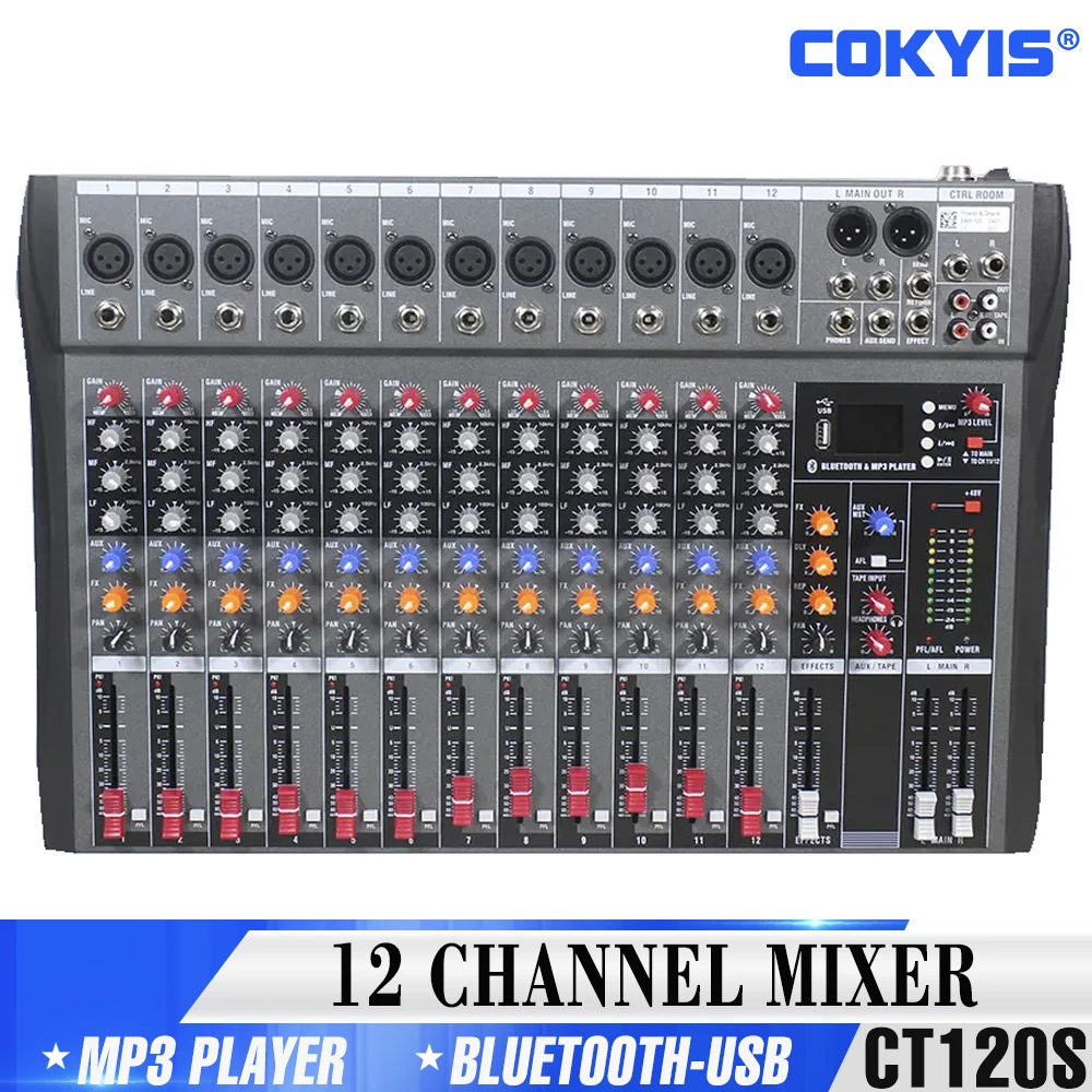 

12 Channel Mixer Audio Sound Mixing Bluetooth Table Card Professional Digital Consoles Interface Console Equipment Dj Controller