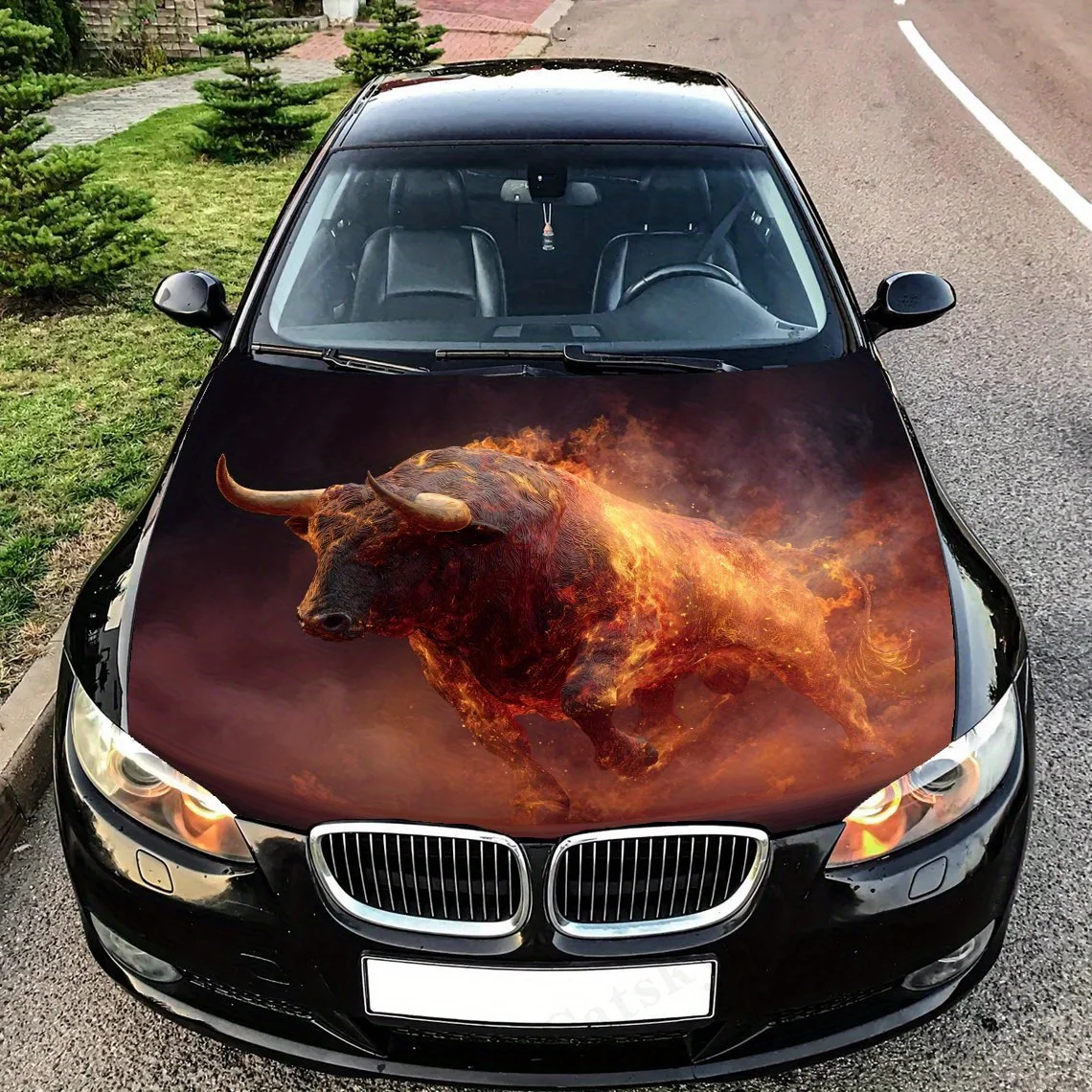 

Наклейка на капот автомобиля Bull with Flames — брызгозащищенная, легко снимается, прочная виниловая пленка, подходит для всех транспортных средств, автомобильные аксессуары