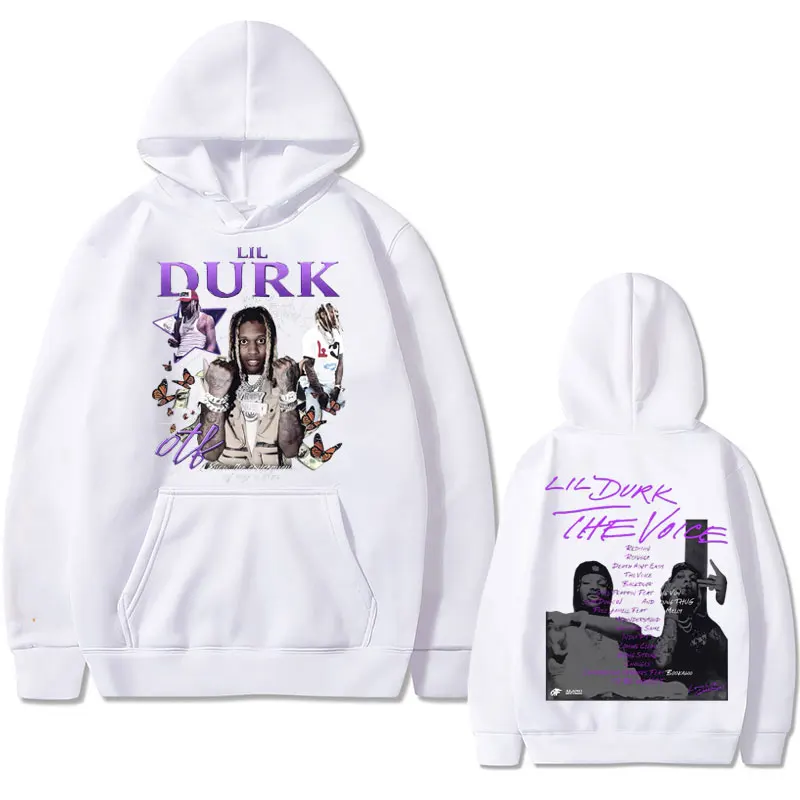 Rapper Lil Durk Graphic Print Hoodie Men Women Hip Hop Fashion Vintage Hooded Sweatshirts Men's Oversized Fleece Cotton Hoodies