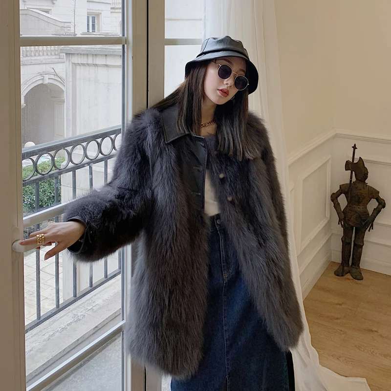 Fox Fur Fur Coat Women\'s Young Mid-Length Haining New Fur Integrated Fashion Furry Coat Winter