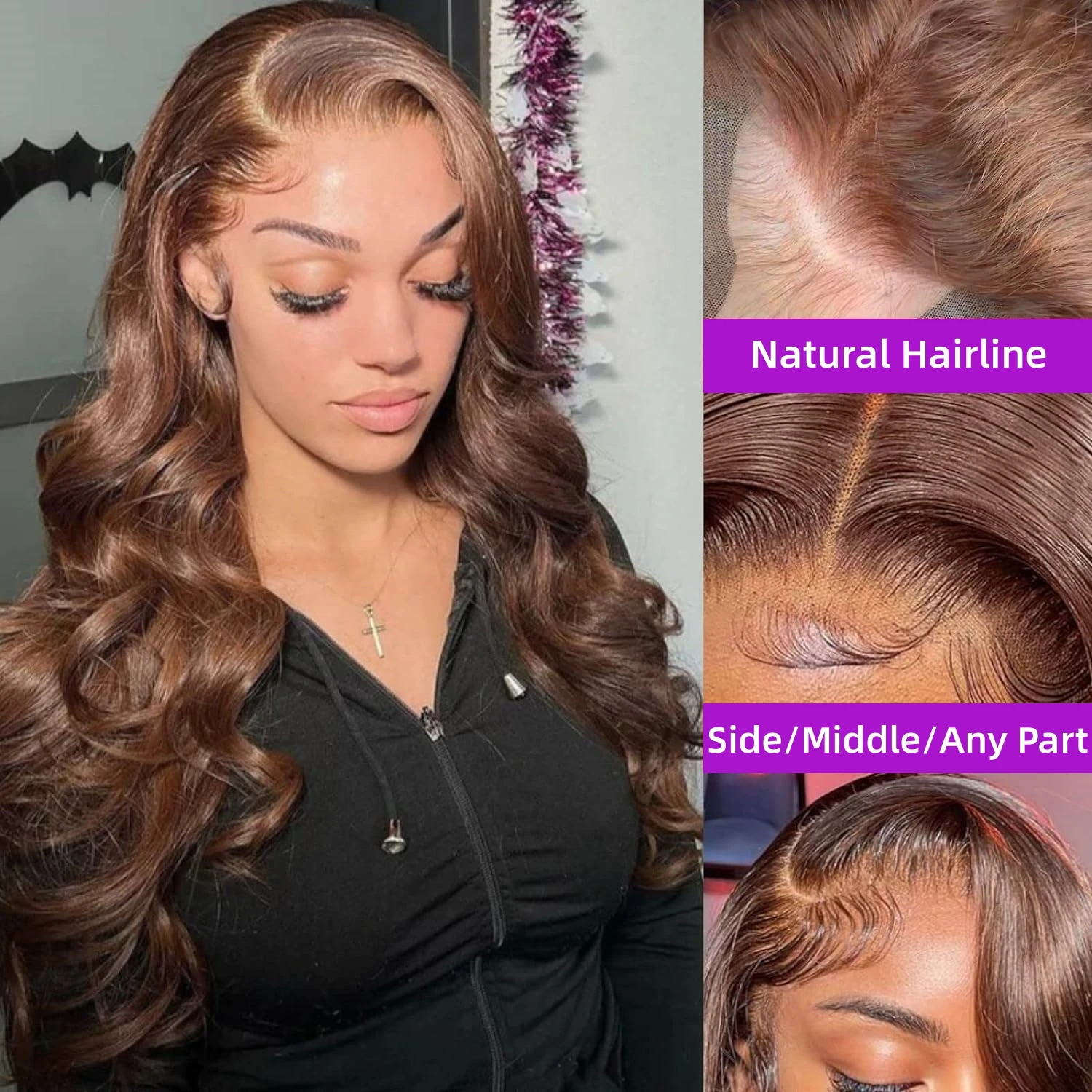 Chocolate Brown Lace Front Human Hair Brazilian Remy Pre Plucked Body Wave 13x4 Transparent Lace Frontal Wig On Sale Clearance