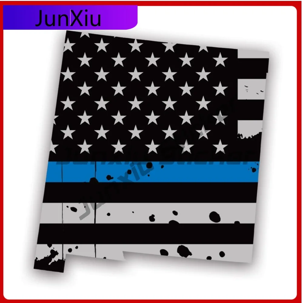 

Amazing Distressed New Mexico State Shaped Subdued Us Flag Thin Blue Line Sticker Uv Protected Decalspolice Law Enforcement