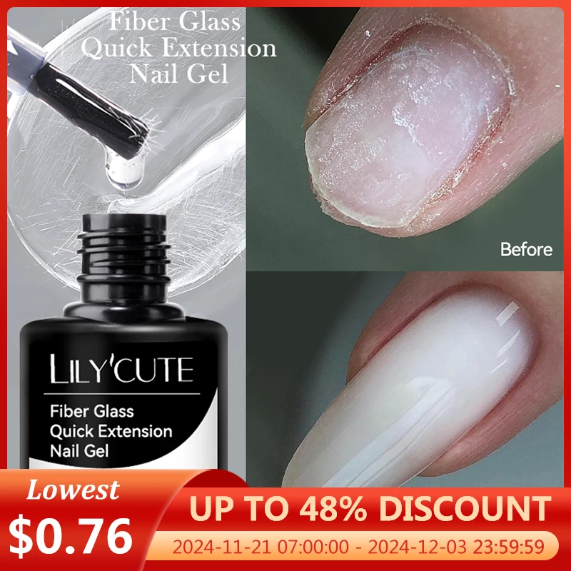 LILYCUTE 7ML Fiber Glass Quick Extension Nail Gel Polish for Broken Nail Repaired Fiberglass Clear UV Construction Gel Nail Art