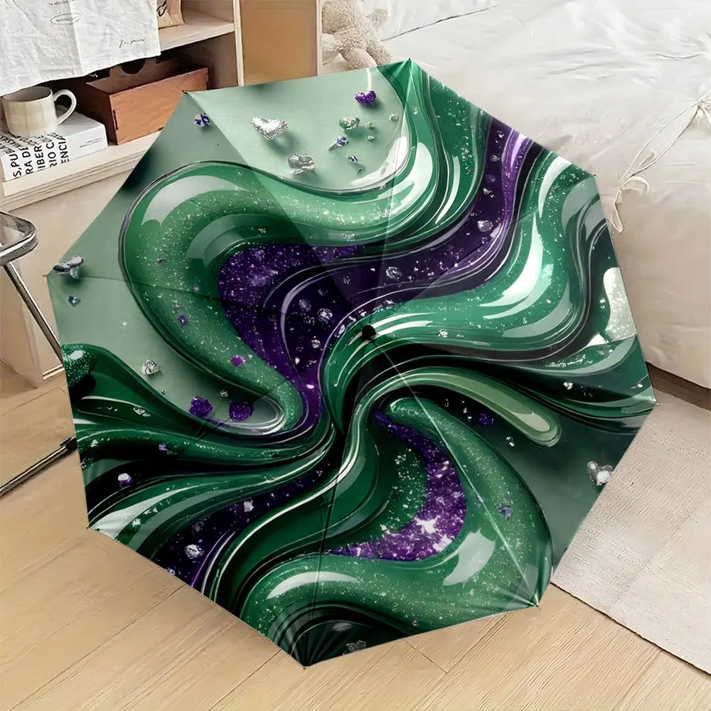

Зонт с зеленым и фиолетовым витым узором, имитирующим мрамор, 1 шт. | Портативная складная конструкция, повседневный аксессуар для активного отдыха, для всех сезонов
