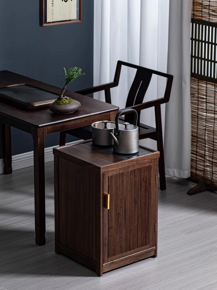 

North American black walnut mobile tea bar machine solid wood automatic boiling water tea table living room corner balcony tea
