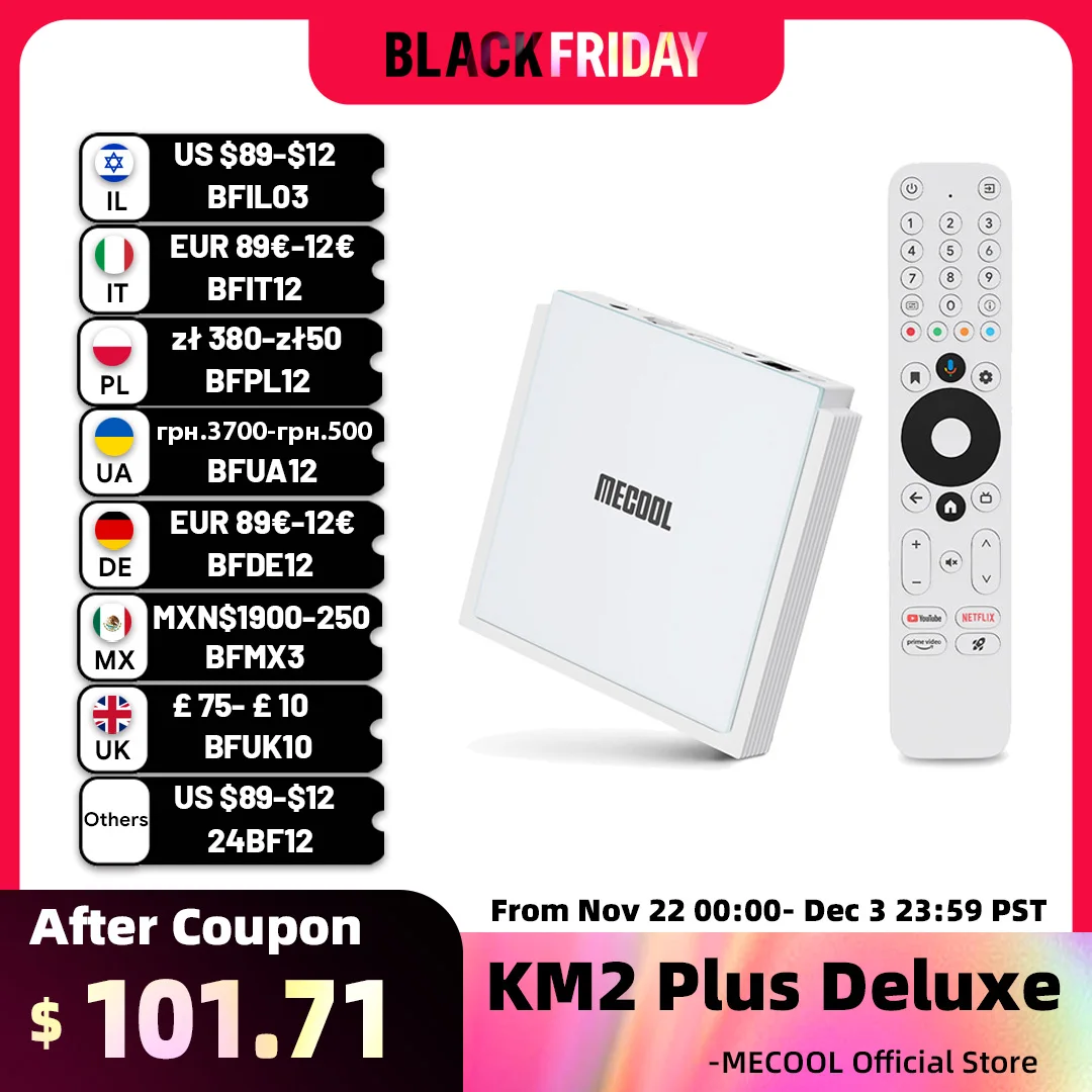 MECOOL KM2 Plus Deluxe Android TV Box With Netflix 4K Certified Dolby Atmos/Dolby Vision 4+32G WiFi6 1000M LAN Port Media Player