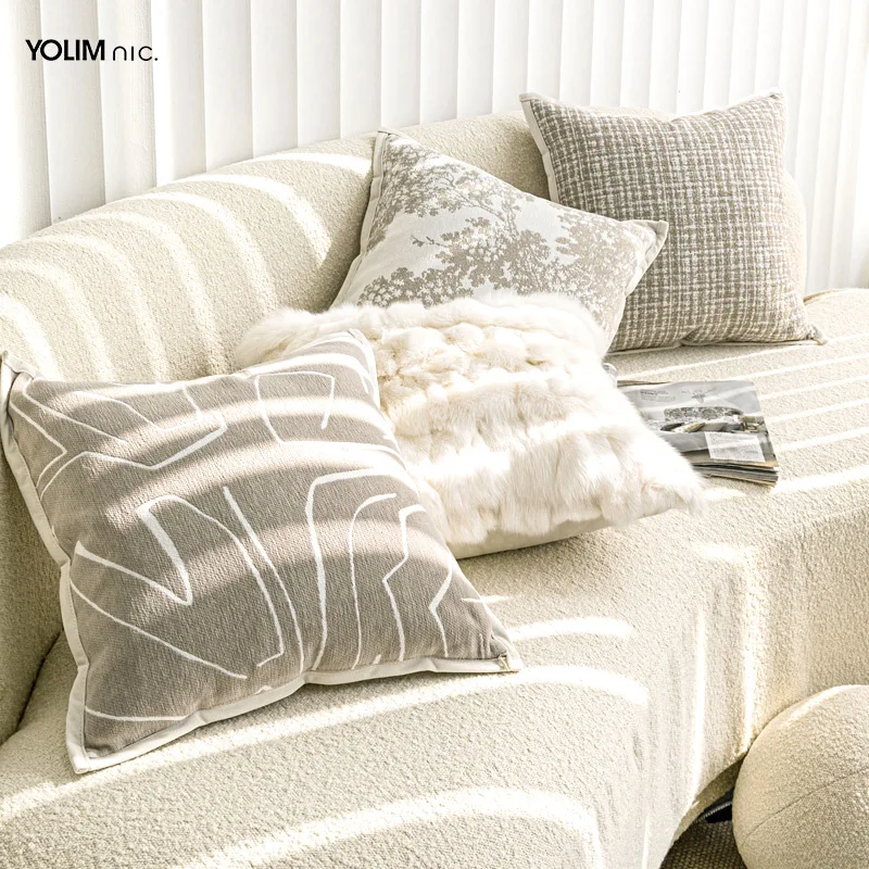 

Nordic Creme Throw Pillows Living Room Bedroom Bed Pillow Chenille Bay Window Cushion Fox Hair Nordic Style Fox Hair Cushion