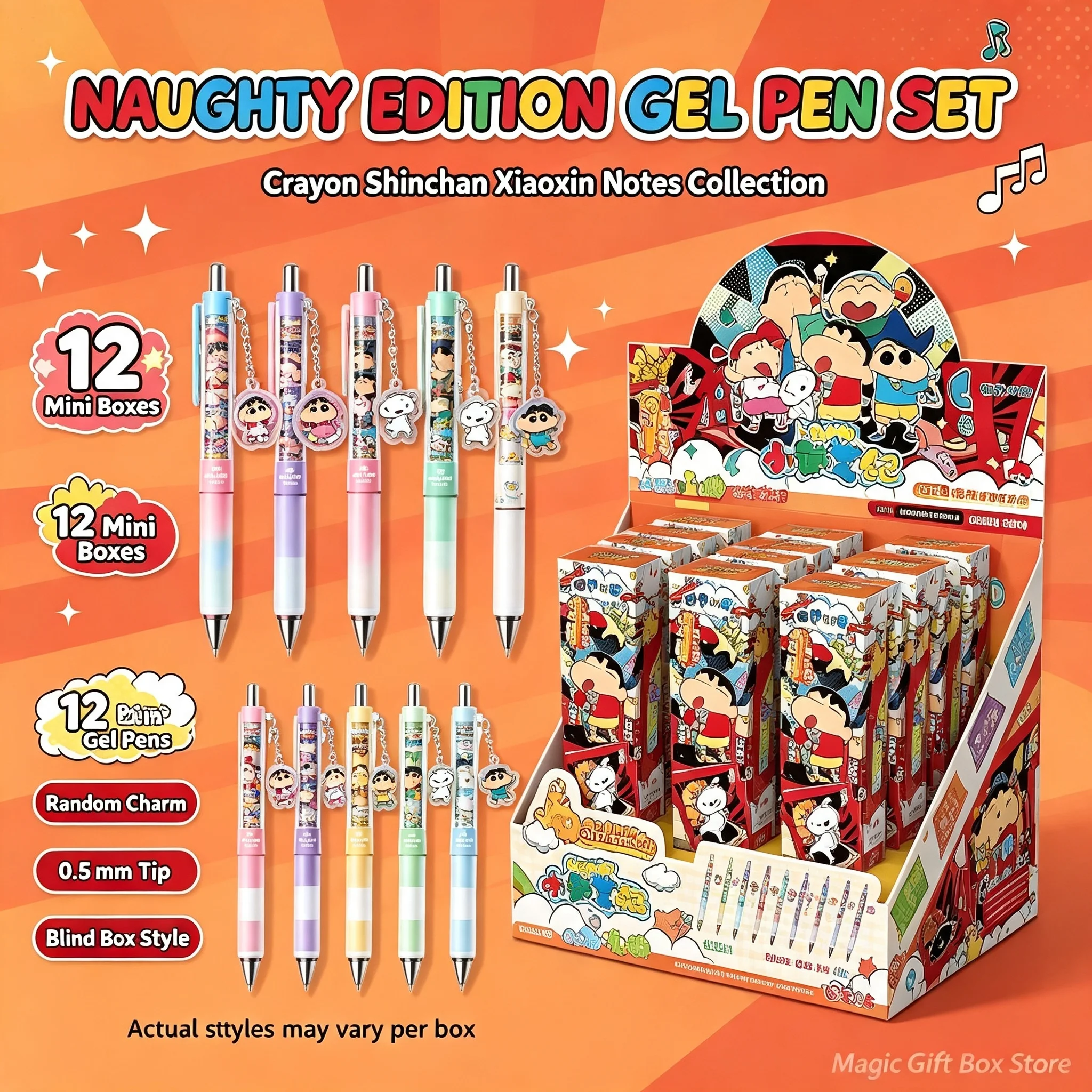 KAYOU Crayon‑Shin‑chan Blind Box Gel Pen Naughty Version Series‑1 0.5mm Collectible Blind Bag Pendant Writing Stationery Toy