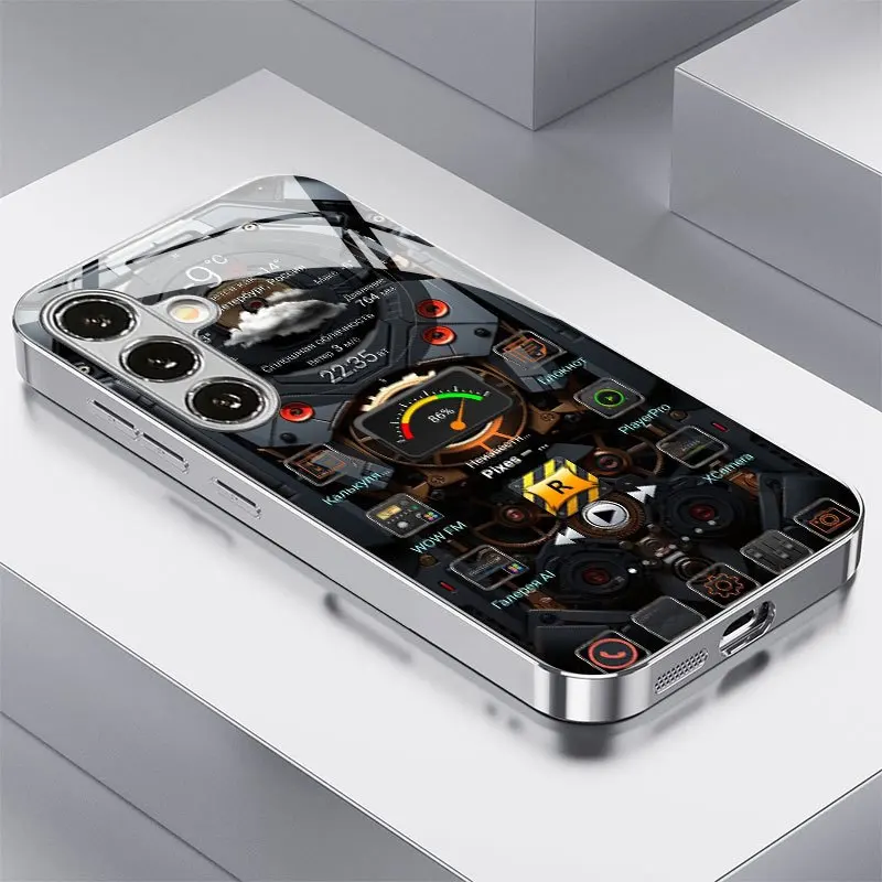 

Electroplated gold new phone case for Samsung Galaxy S26 Ultra S25 Plus S24 S23 S22 fe tempered glass Artistic texture patterns