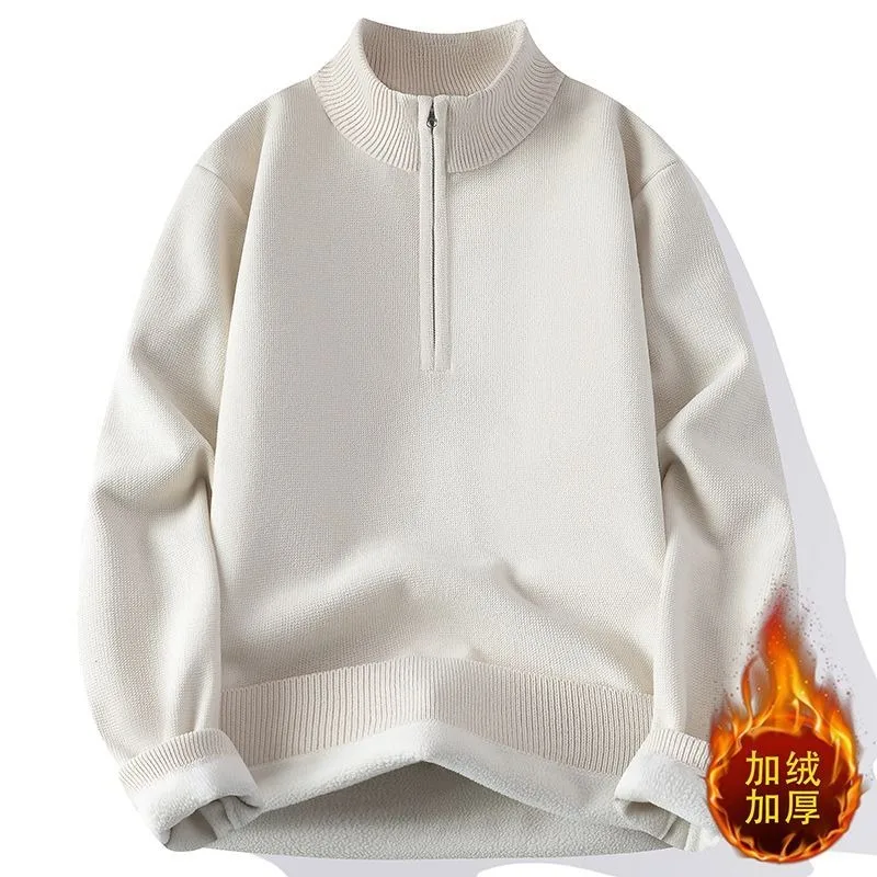 Men Half Zip Stand Collar Sweater Winter Fleece Lined Thick Knit Pullover Warm Mens Inner Top
