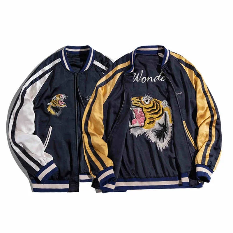 

American Retro Double-sided Horizontal Suga Jacket with Tiger Embroidery Men's Trendy Spring Coat