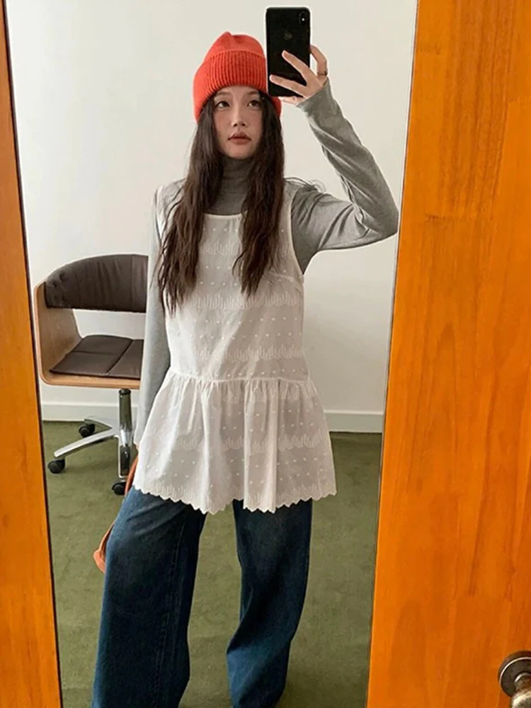 

Korean Style Embroidered Lace Vest Skirt Women's Spring Summer 2026 Outerwear Mesh Skirt Cover Layered Wear Inner Skirt