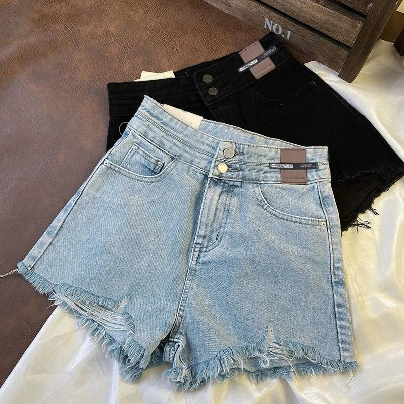 

High Waist Denim Shorts Female Summer Small Double Button Design Feeling Women Version Of The New Thin Loose Wide Leg Hot Pants