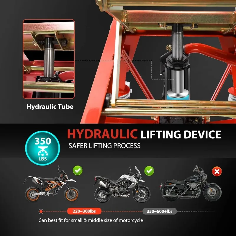 350 Lbs Heavy  Hydraulic Motorcycle Lift Jack  Foot Operated ATV Dirt Bike Scissor Stand with 4 Wheels
